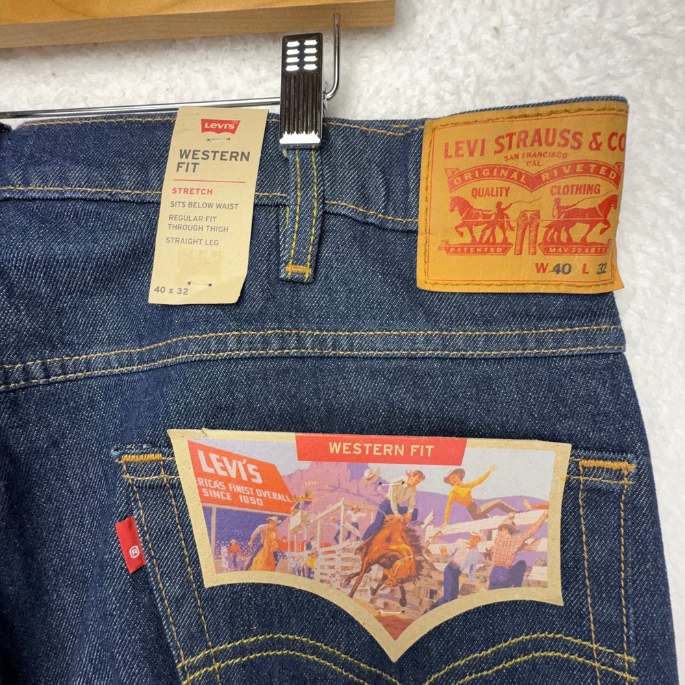 Levis Western Fit Strong Stretch Jeans Mens 40x32 Blue Straight Leg 37681-0008